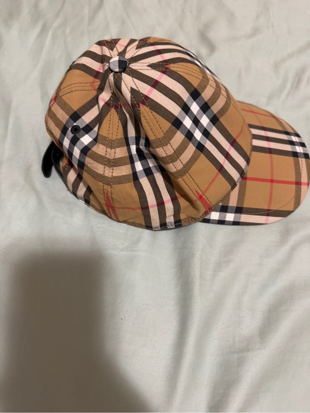 Burberry Tan Check Baseball Cap with Black & Red Accents